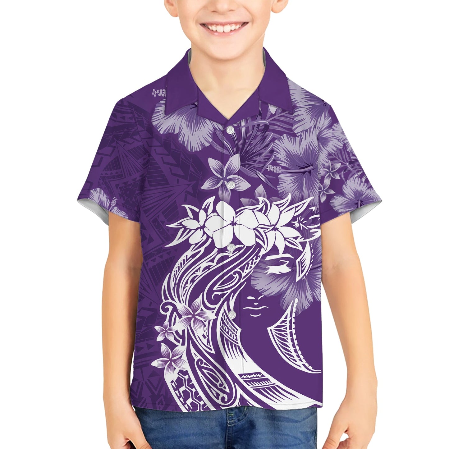 Polynesisches Hawaiihemd zum Frauentag Plumeria Passion - Lila LT7