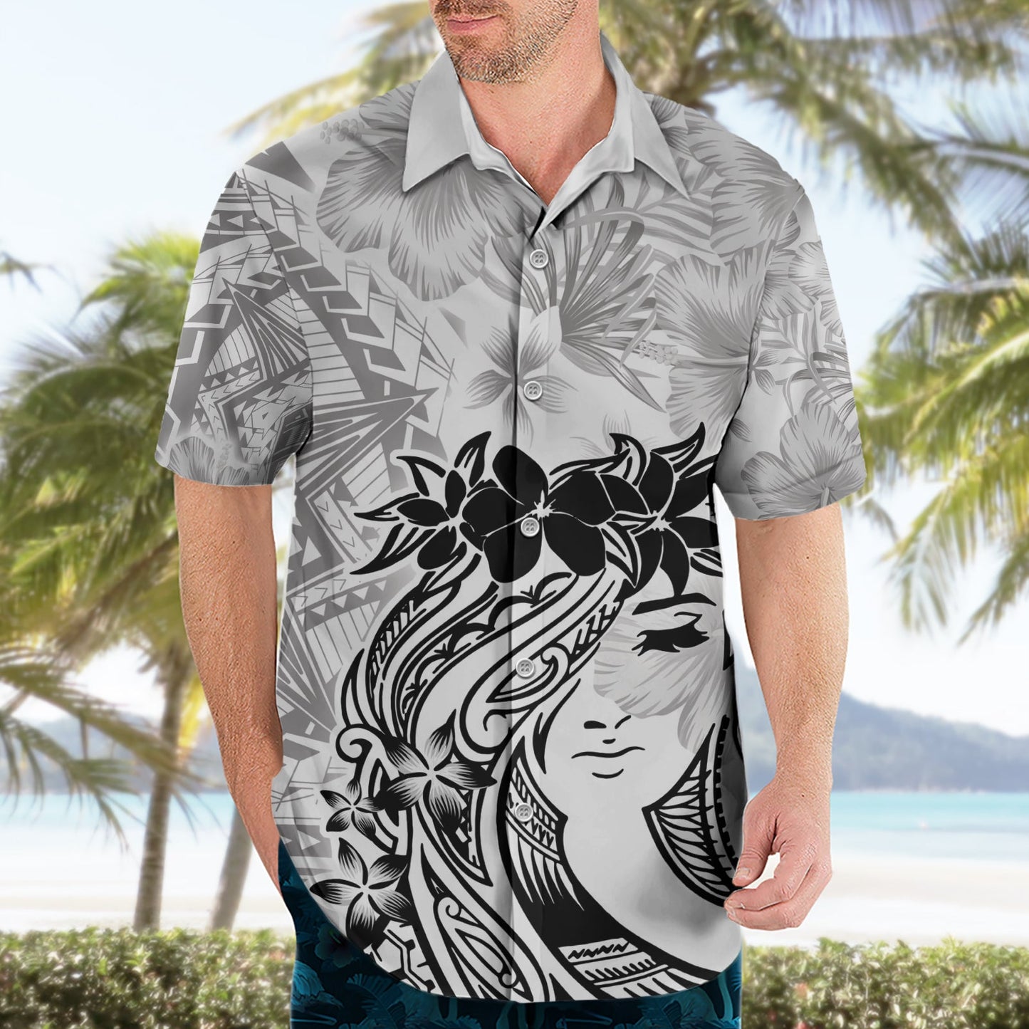 Polynesisches Hawaiihemd zum Frauentag Plumeria Passion - Weiß LT7