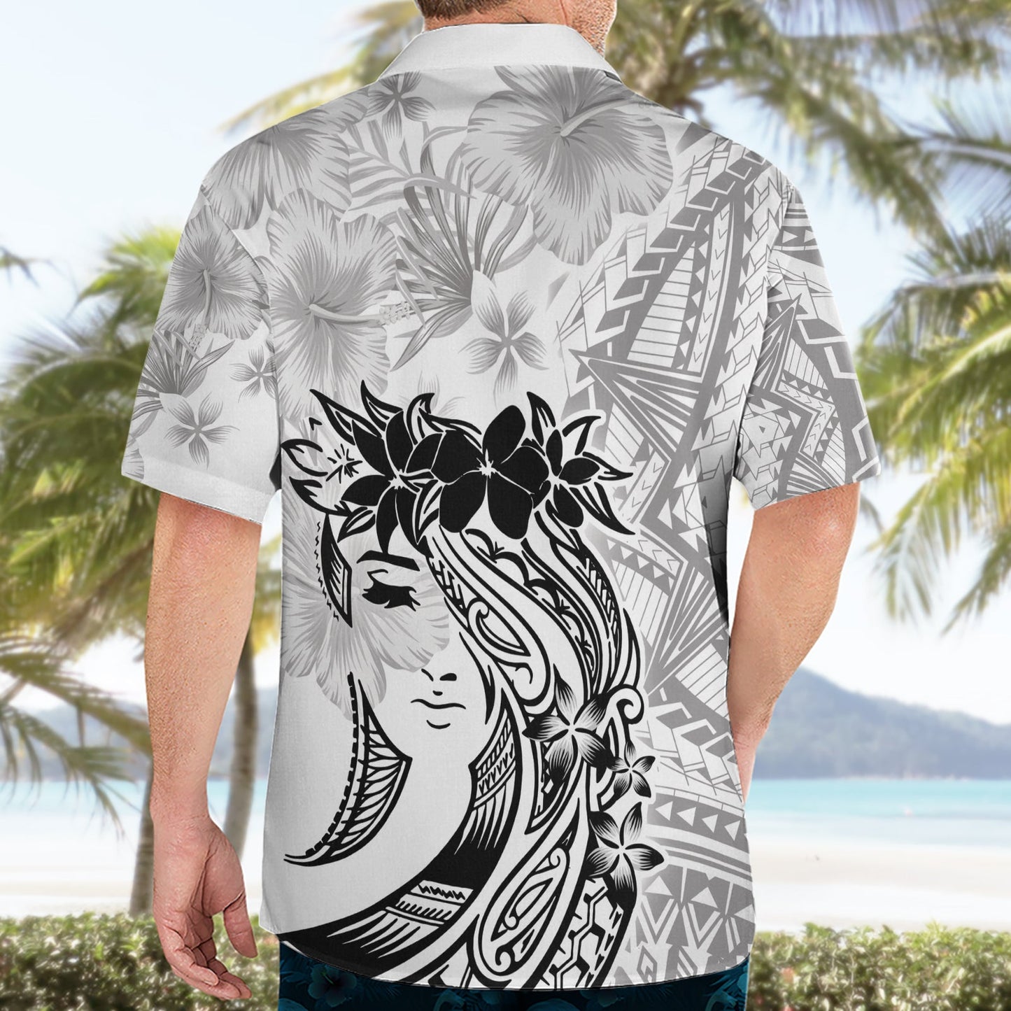 Polynesisches Hawaiihemd zum Frauentag Plumeria Passion - Weiß LT7