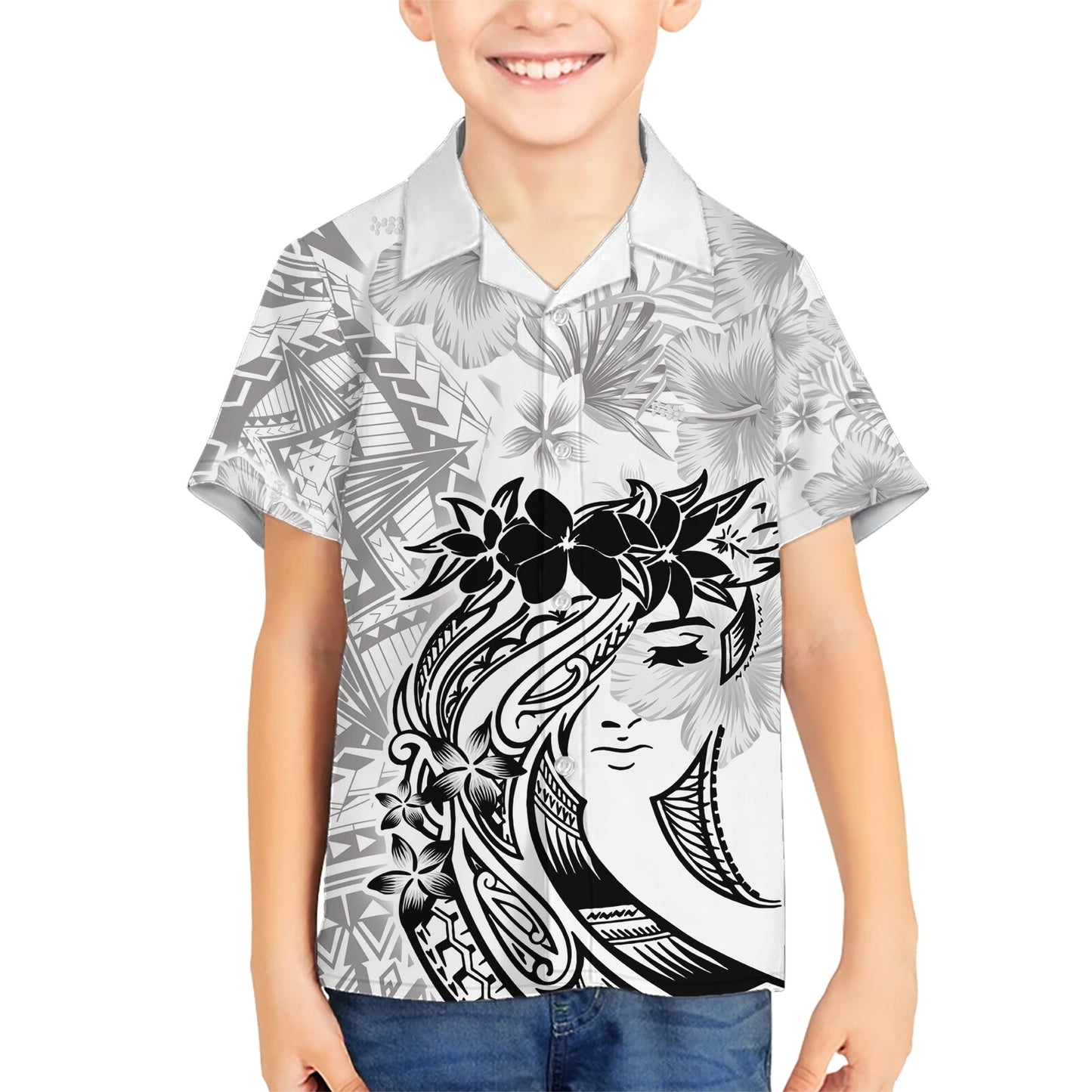 Polynesisches Hawaiihemd zum Frauentag Plumeria Passion - Weiß LT7