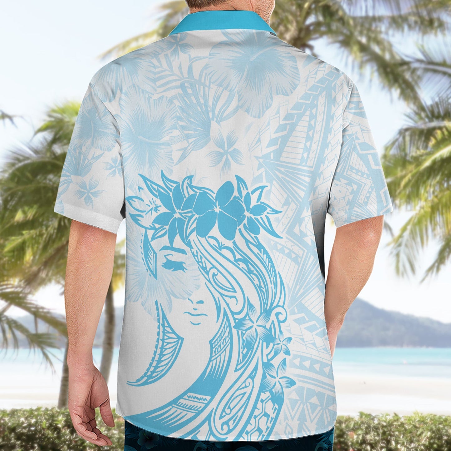 Polynesisches Hawaiihemd zum Frauentag Plumeria Passion - Türkis LT7