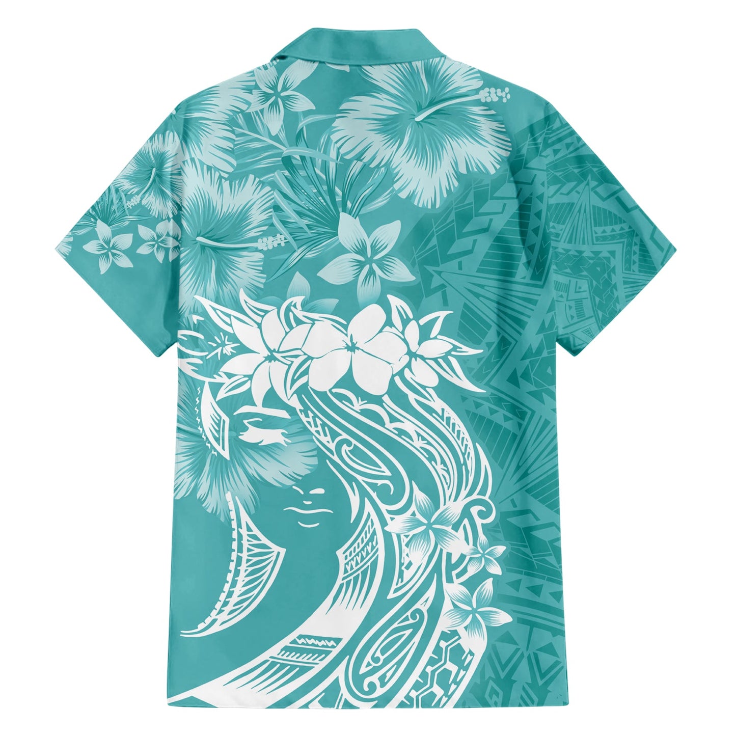 Polynesisches Hawaiihemd zum Frauentag Plumeria Passion - Teal LT7