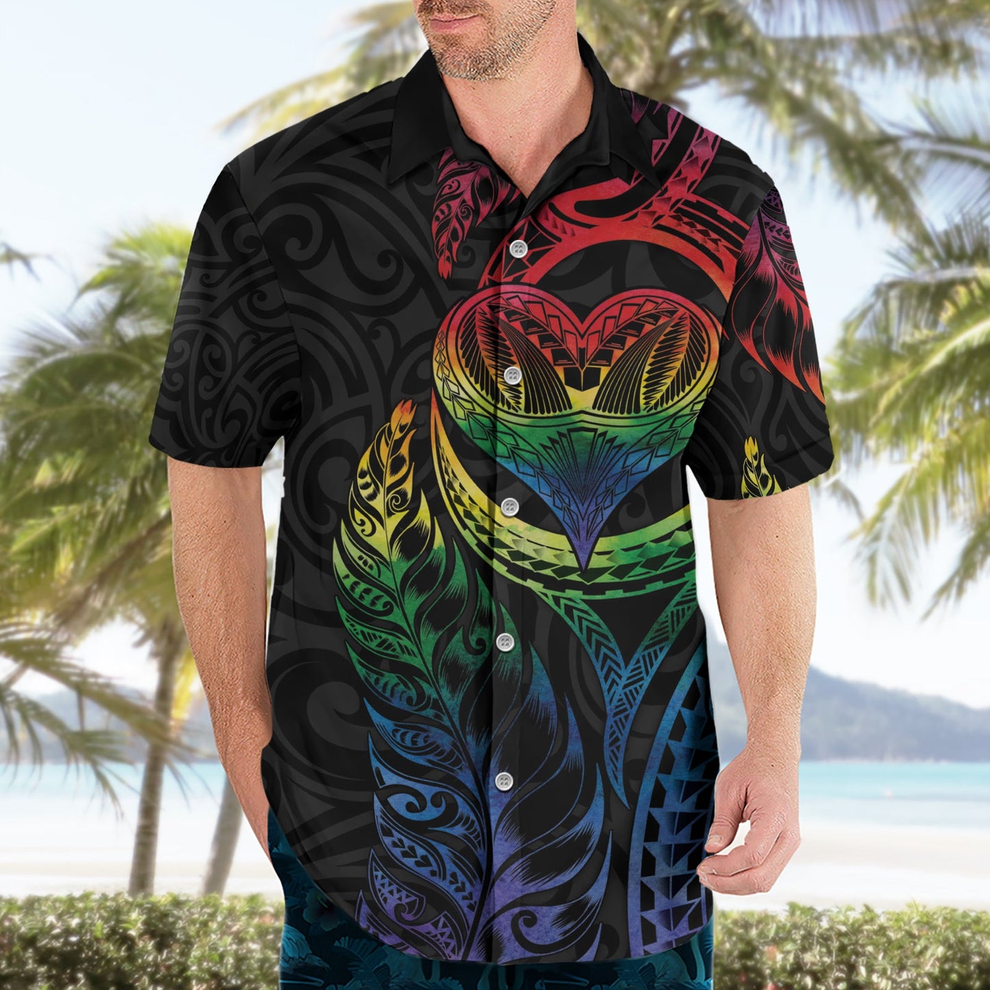 Hawaiihemd mit neuseeländischem Stolz, Takatapui Rainbow Fern LT7