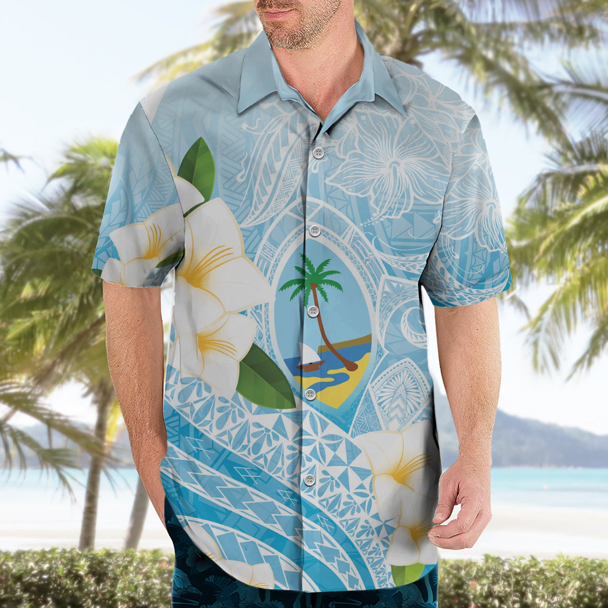 Guam Chamorro Guasali Blumen Hawaiihemd Aqua Gradient LT7