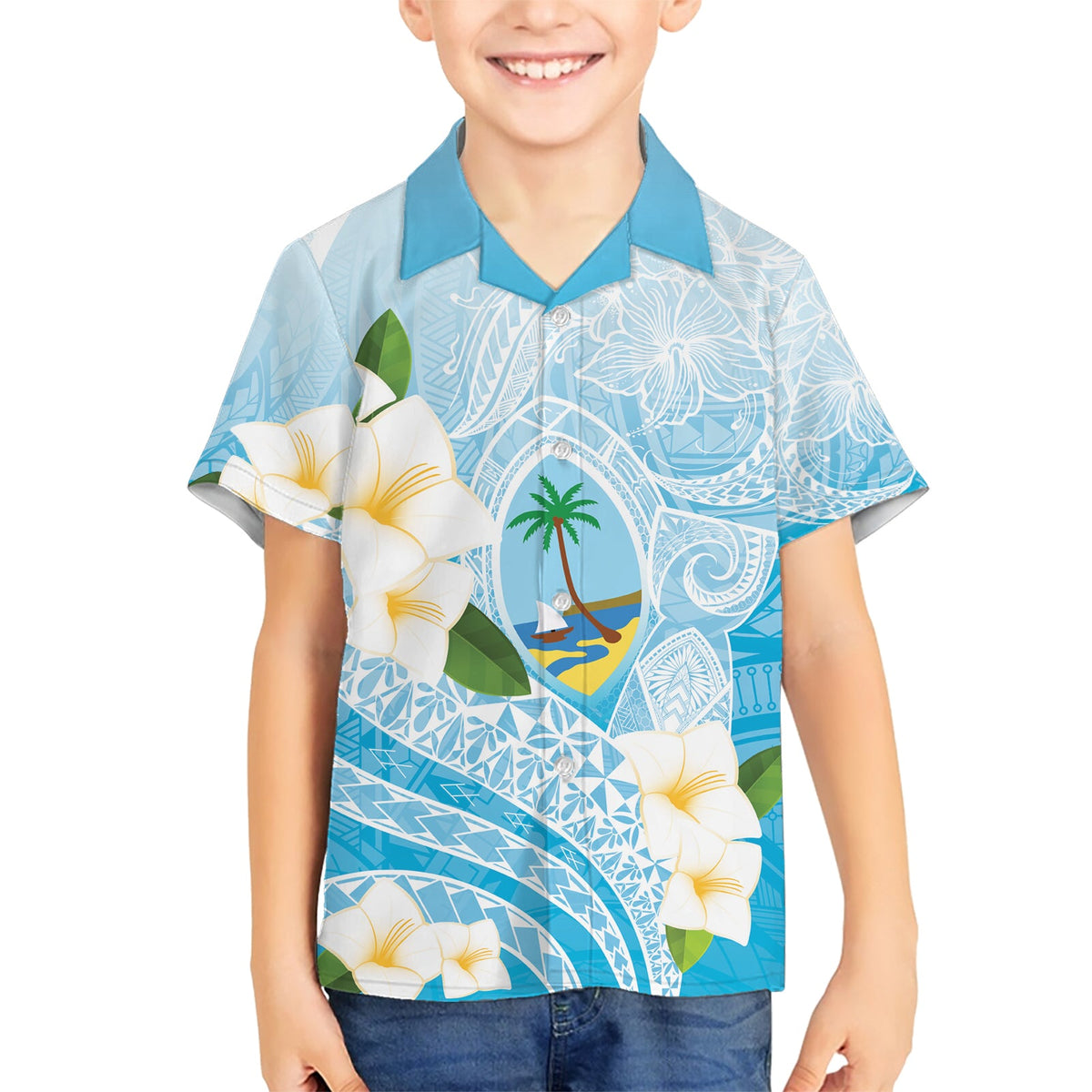 Guam Chamorro Guasali Blumen Hawaiihemd Aqua Gradient LT7