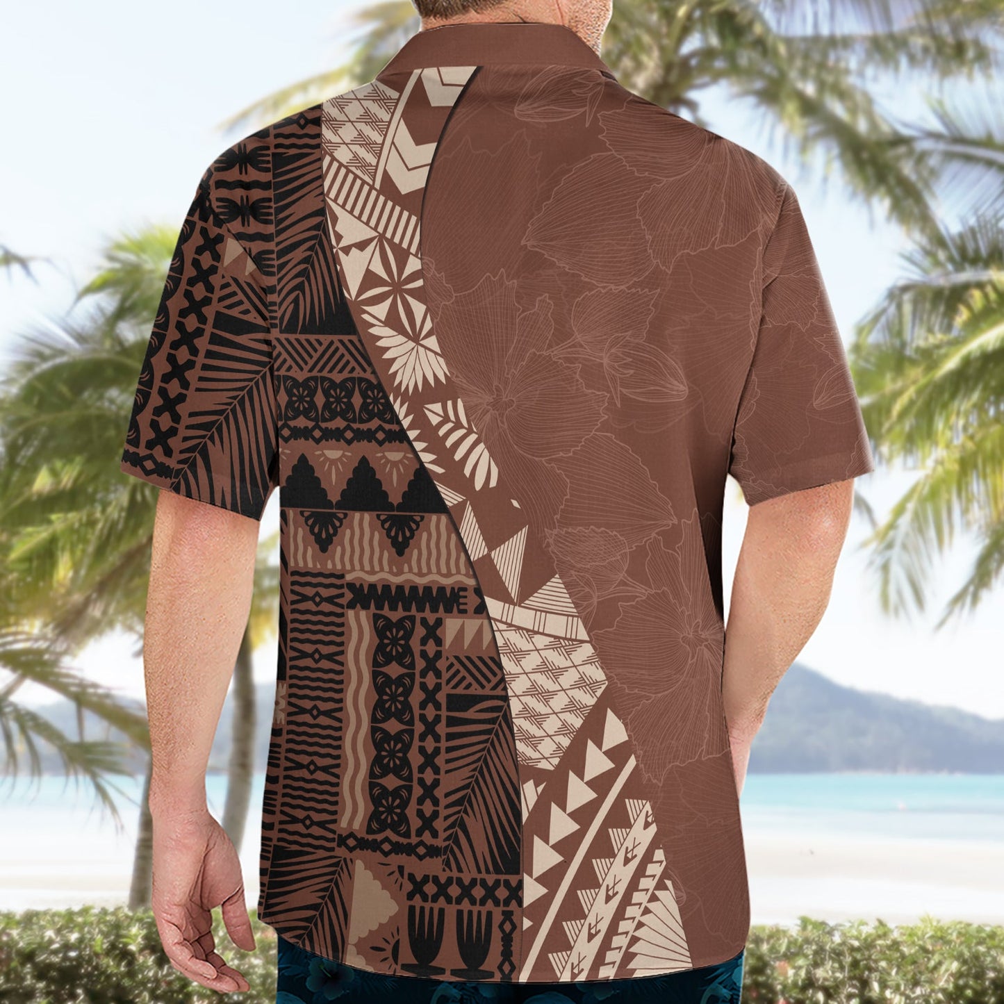 Bula Fiji Hawaiihemd Tribal Masi Tapa - Braun LT7