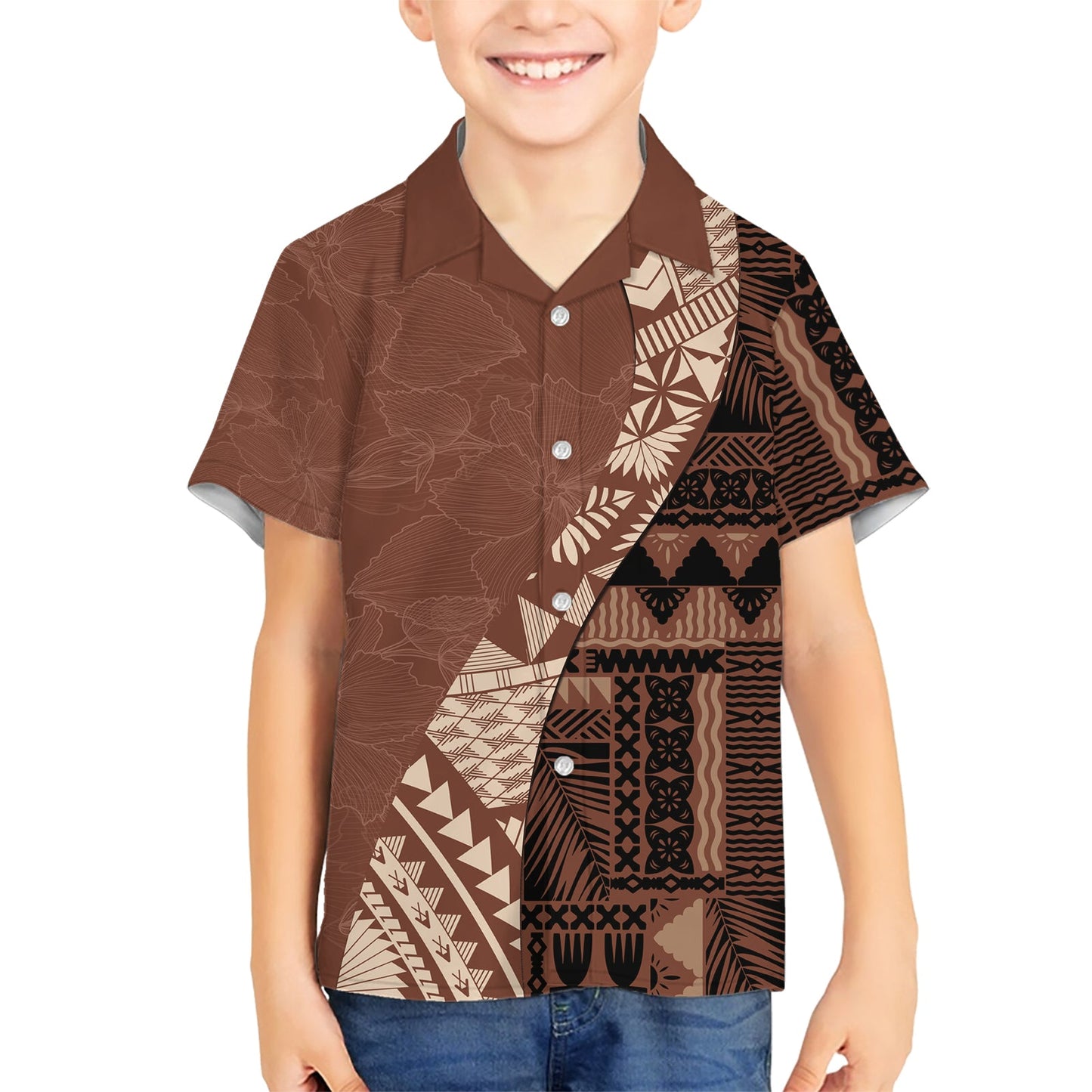 Bula Fiji Hawaiihemd Tribal Masi Tapa - Braun LT7