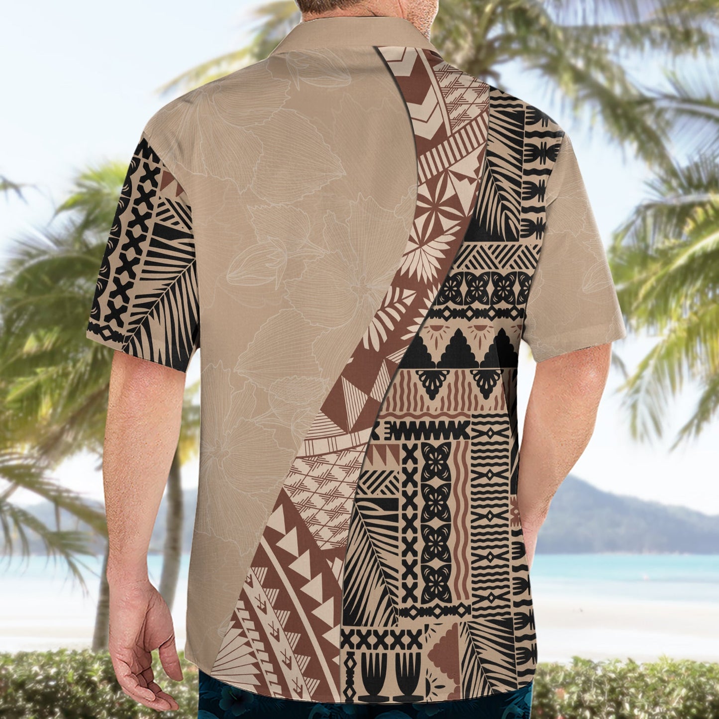 Bula Fiji Hawaiihemd Tribal Masi Tapa - Beige LT7