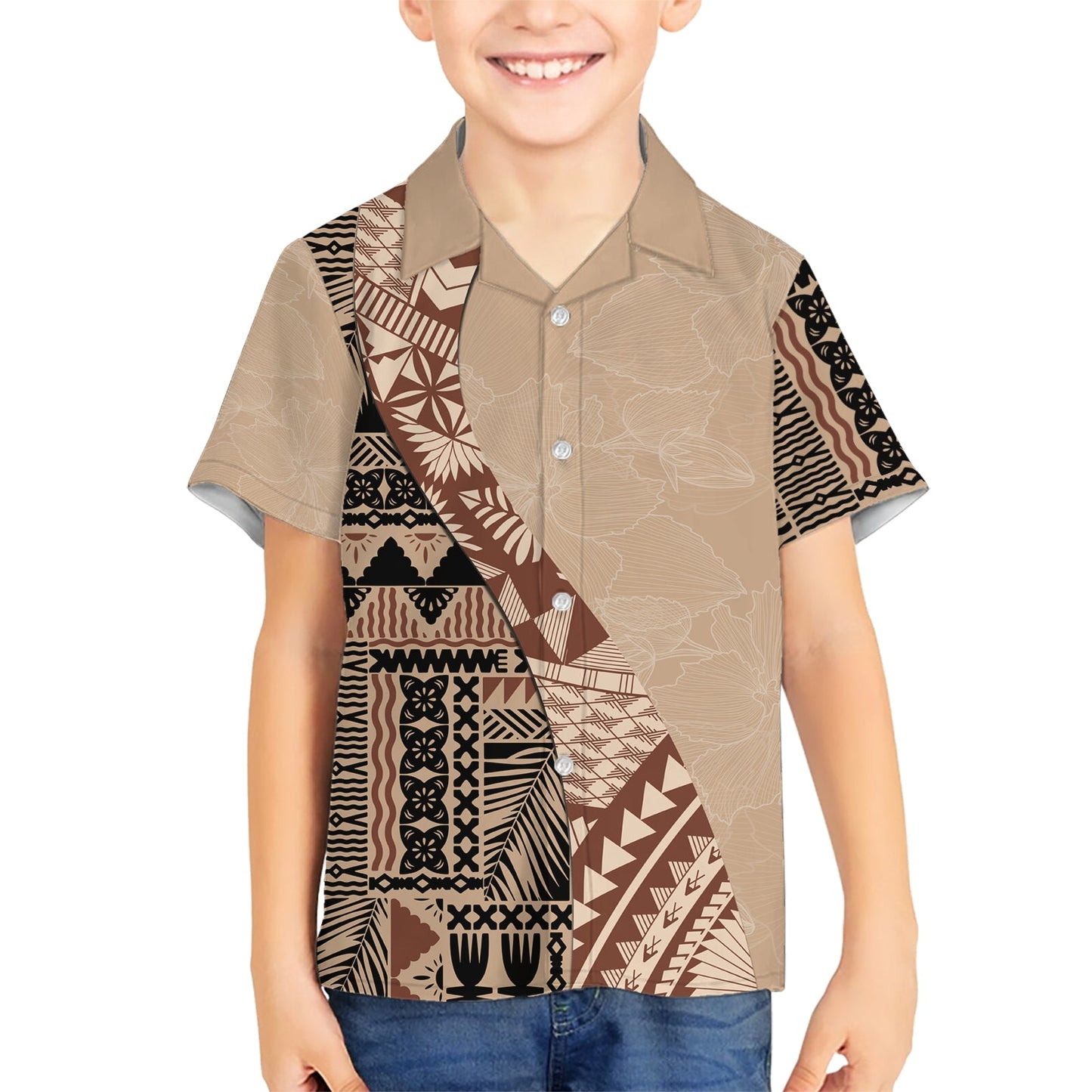 Bula Fiji Hawaiihemd Tribal Masi Tapa - Beige LT7