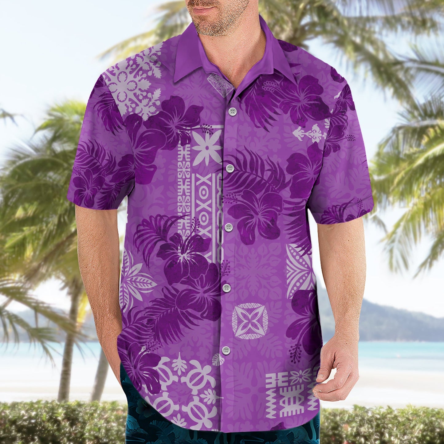 Hawaii Tapa Hawaiihemd Hibiscus Mix Hawaiian Quilt Patches - Violett LT7