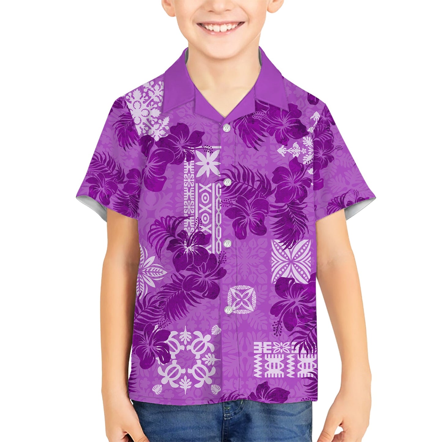 Hawaii Tapa Hawaiihemd Hibiscus Mix Hawaiian Quilt Patches - Violett LT7