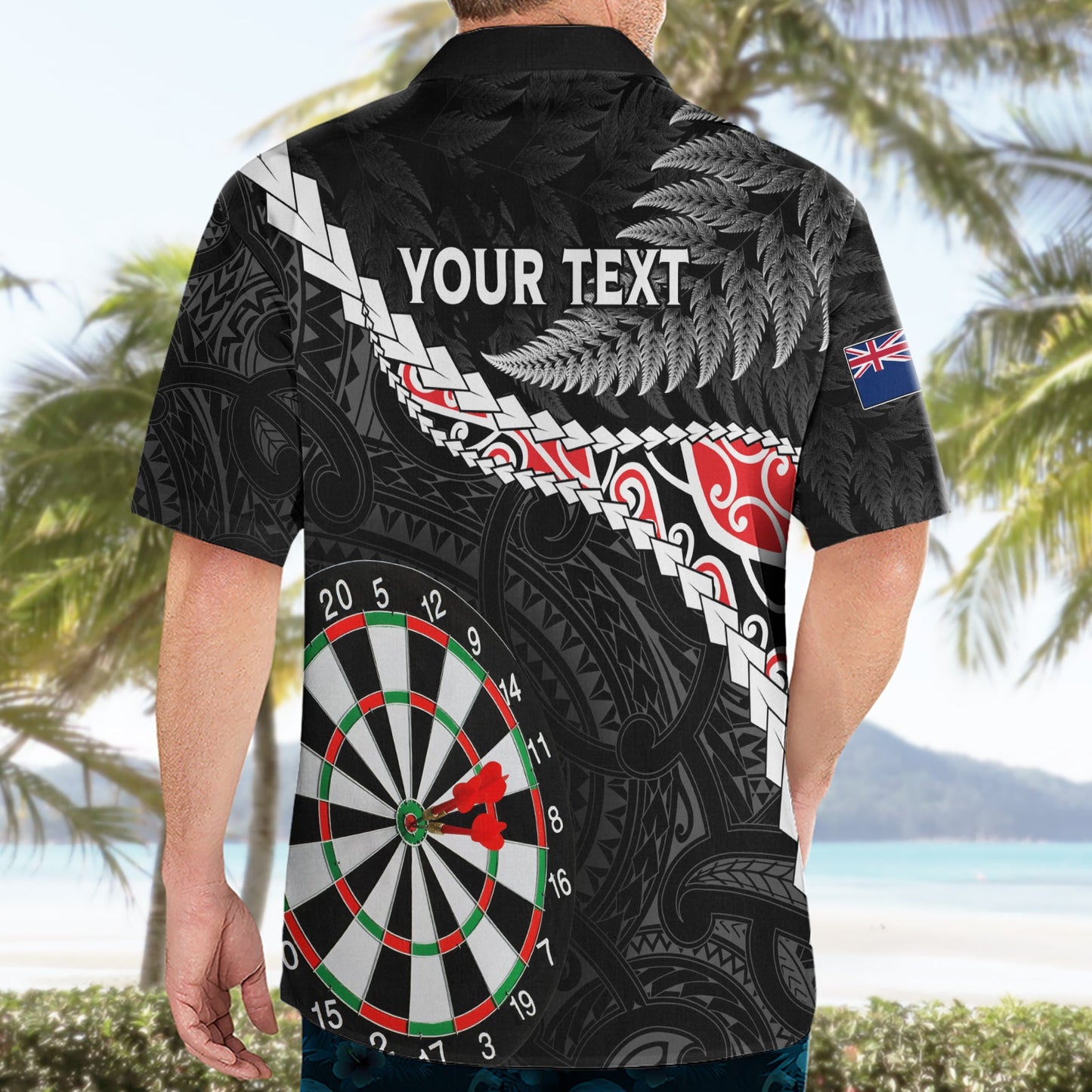 Personalisiertes Neuseeland Darts Hawaiihemd Maori Manaia LT7