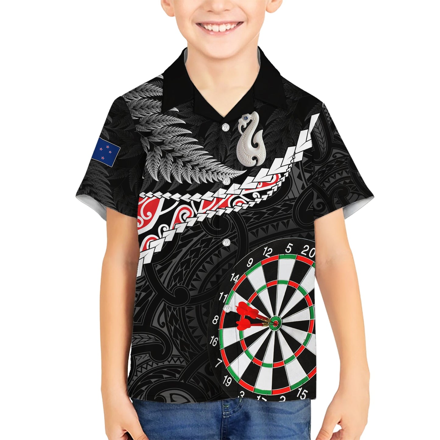 Personalisiertes Neuseeland Darts Hawaiihemd Maori Manaia LT7