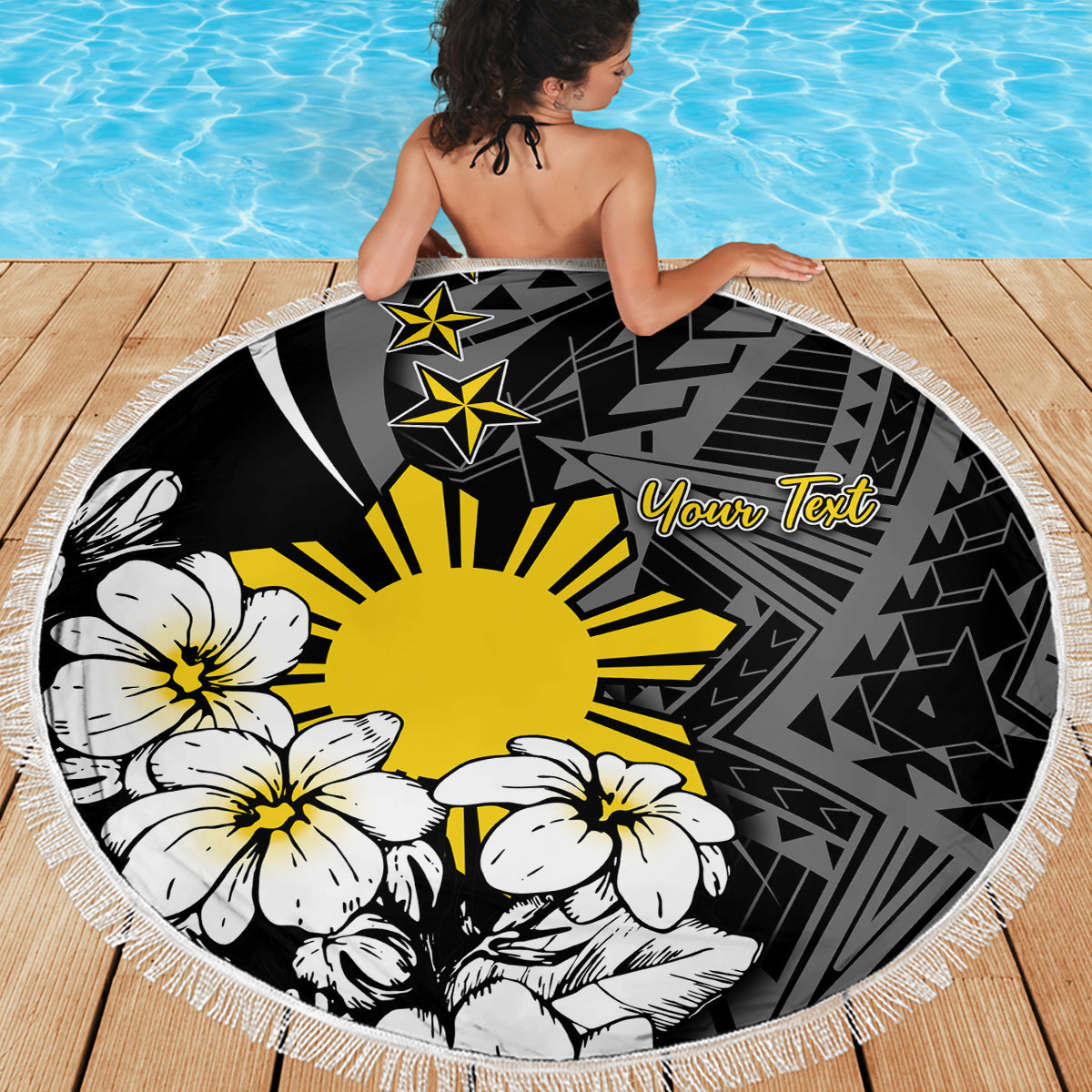 Samoa Siapo-Muster mit marineblauer Hibiskus-Stranddecke LT05