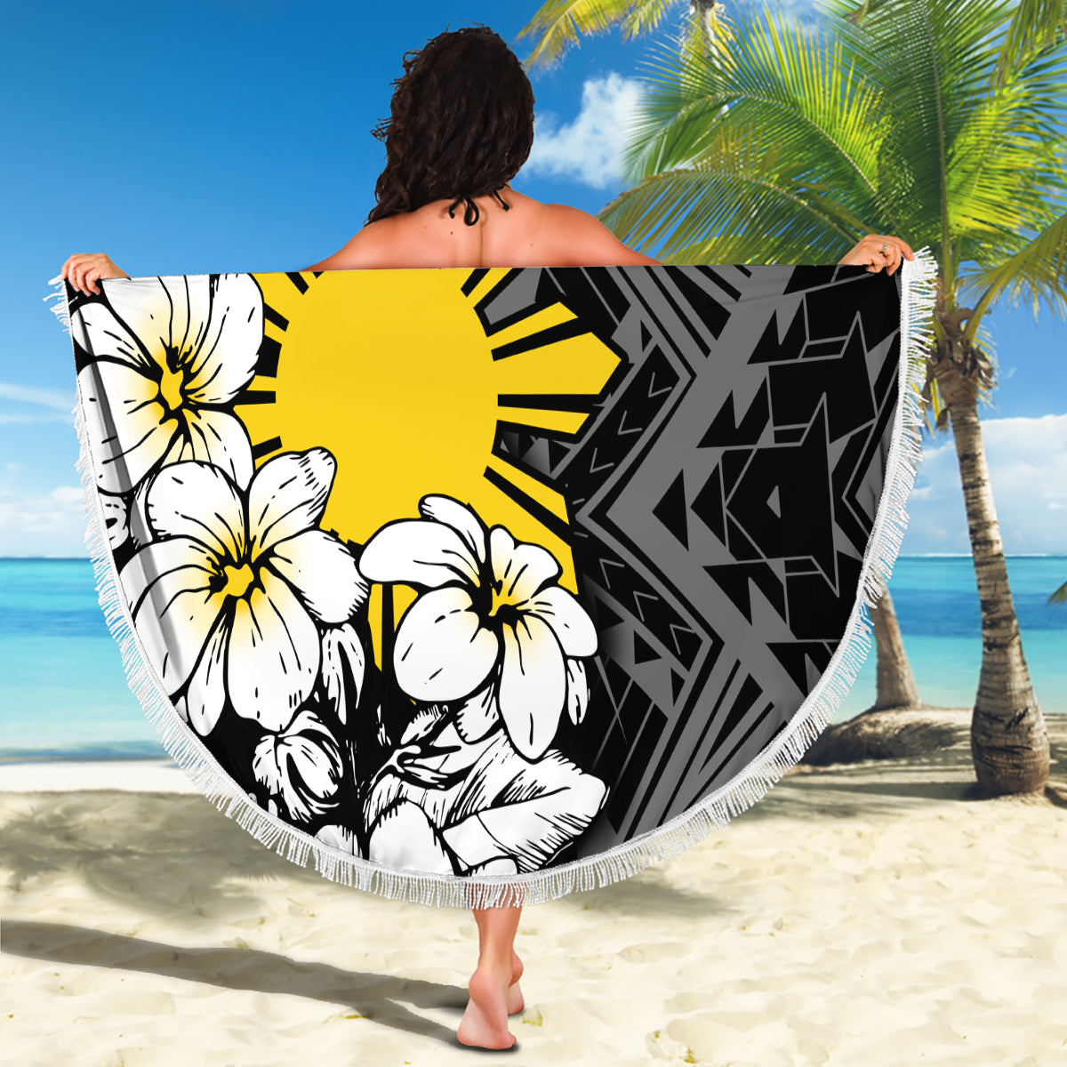 Samoa Siapo-Muster mit marineblauer Hibiskus-Stranddecke LT05