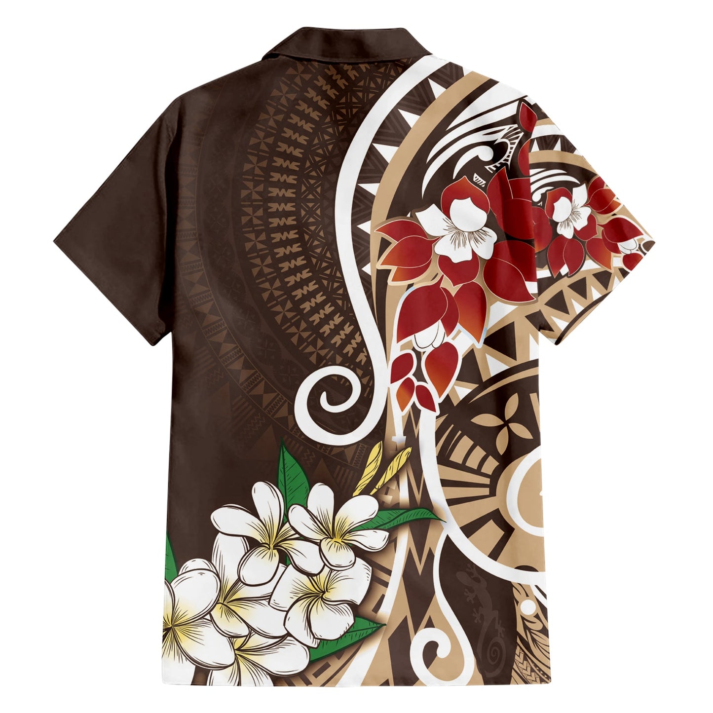 Bula Fiji Tagimaucia Mix Plumeria Masi Tapa Hawaiihemd Braun LT7