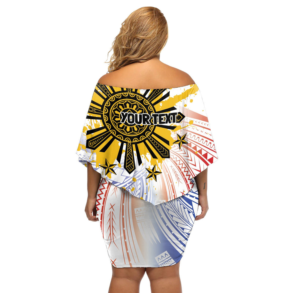 Philippinen Unabhängigkeitstag Schulterfreies Kurzes blumen kleid Adler Mix Philippinische Flagge Tribal Style LT7