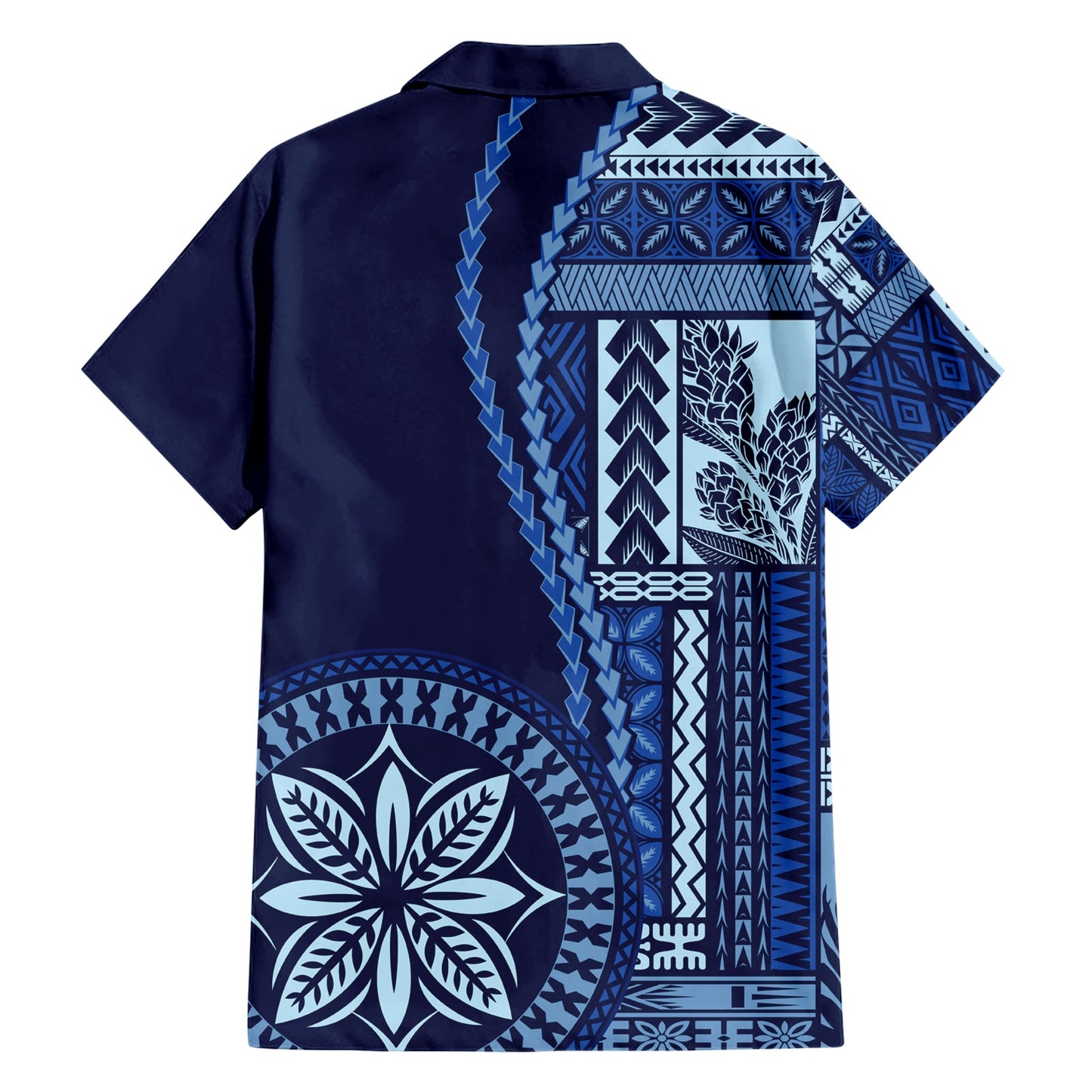 Hawaiihemd im klassischen Stil mit Samoa-Siapo-Motiv – Blaue Version LT7