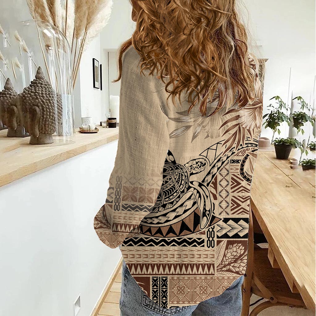 Vaiaso o le Gagana Samoa Damen Freizeithemd Siapo Motiv Beige LT7