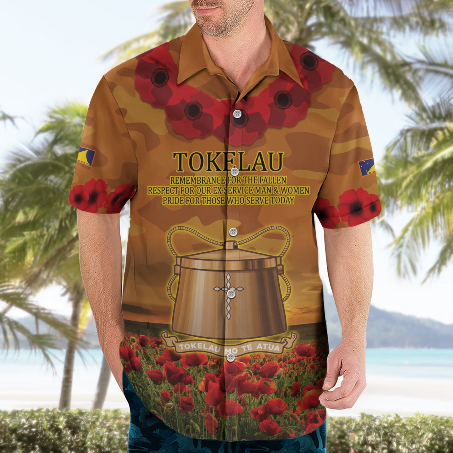 Tokelau ANZAC Day Personalisiertes Hawaiihemd mit Mohnfeld LT9