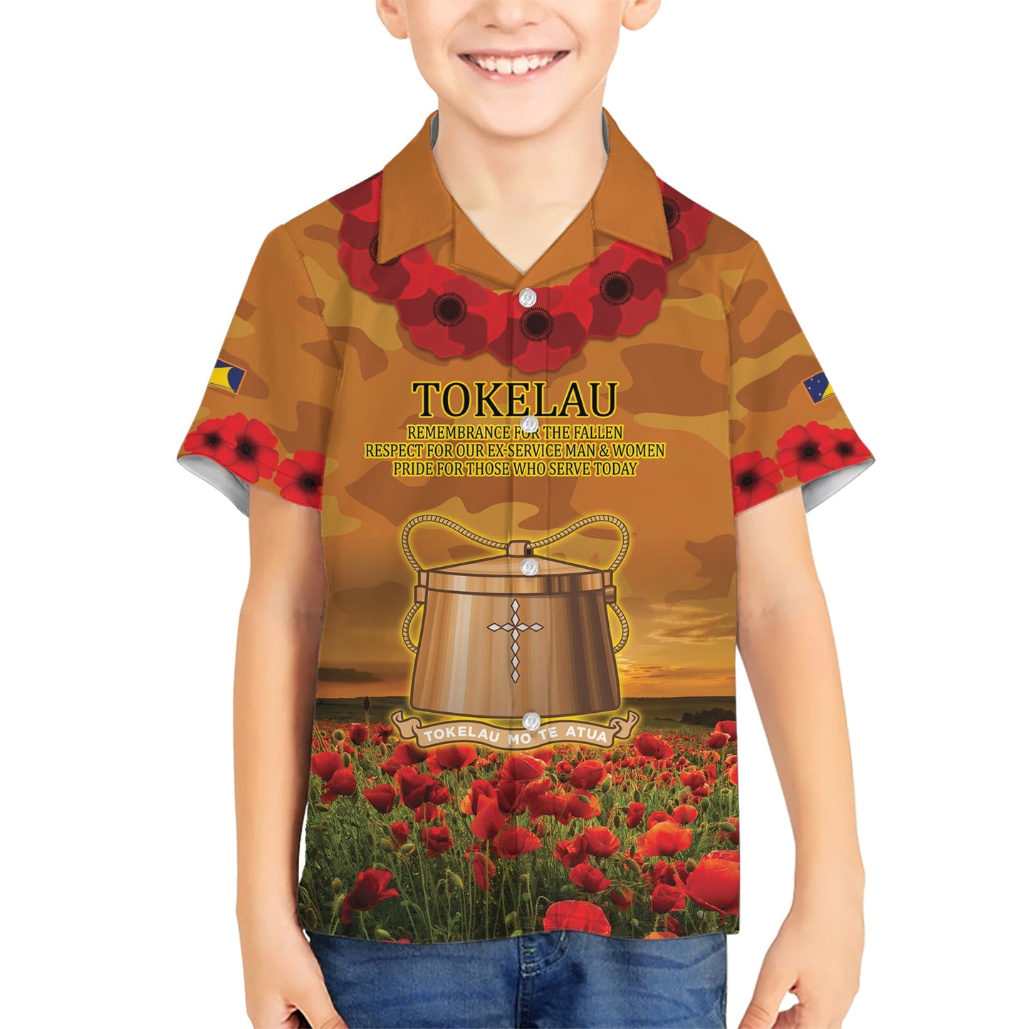 Tokelau ANZAC Day Personalisiertes Hawaiihemd mit Mohnfeld LT9