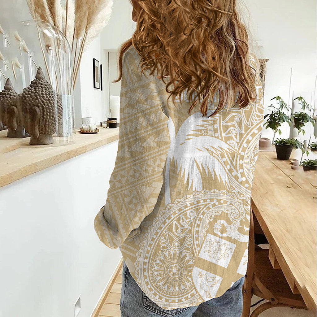 Benutzerdefinierte Indo Fidschianer Frauen Casual Shirt Fiji ke Hindustani Polyneisan Paisley Beige Stil LT9
