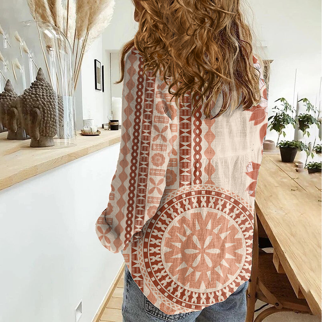 Fiji Tagimoucia Blume mit Tapa Tribal Damen Freizeithemd Beige Farbe LT9