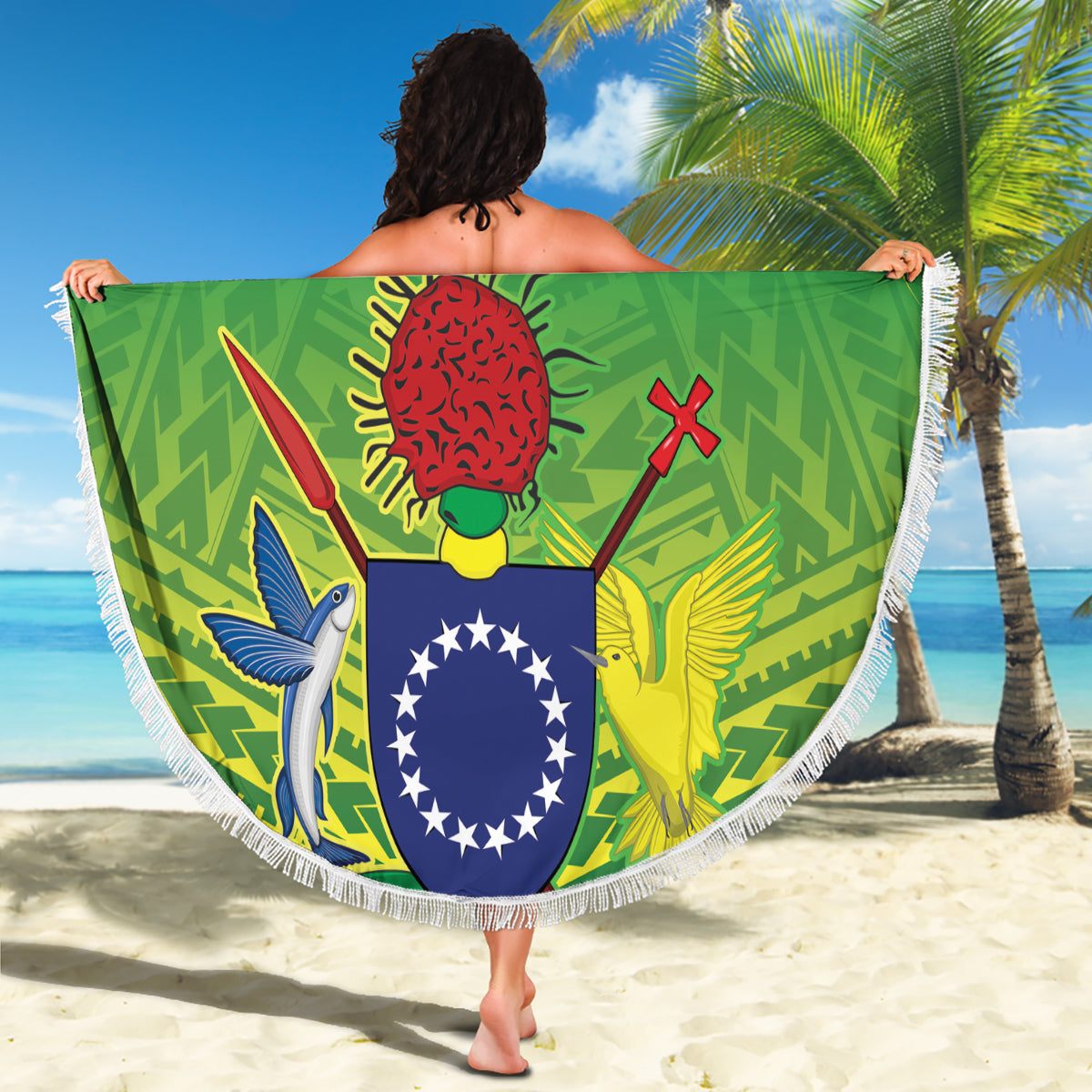 Aloha Hawaii Stranddecke Kanaka Maoli mit polynesischer Spirale Plumeria LT03