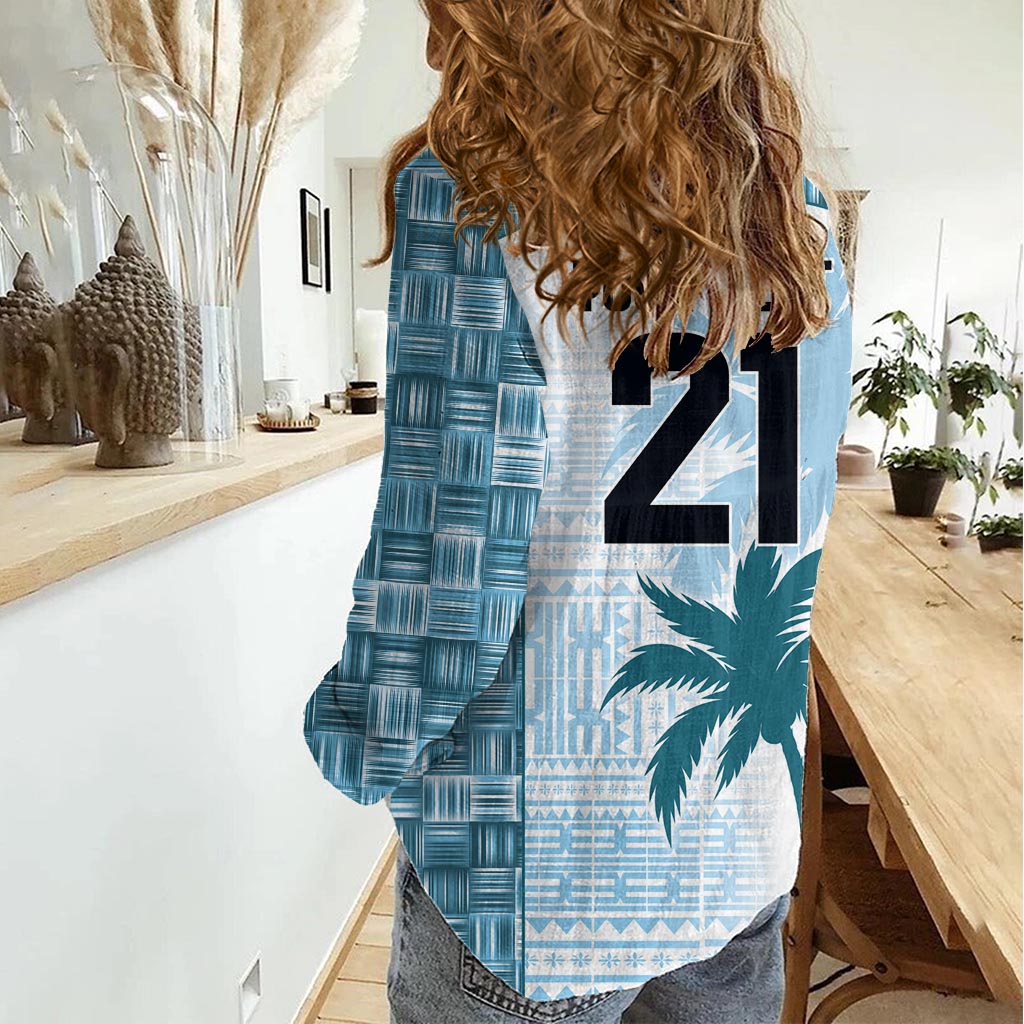 Benutzerdefinierte Fiji Rugby Damen Casual Shirt History Champions World Cup 7s - Blau LT9