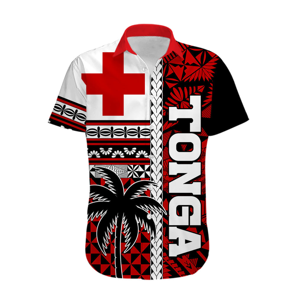 Tonga Kupesi Ngatu Hawaiihemd Stolzes Tonga mit Flagge und Palme LT9
