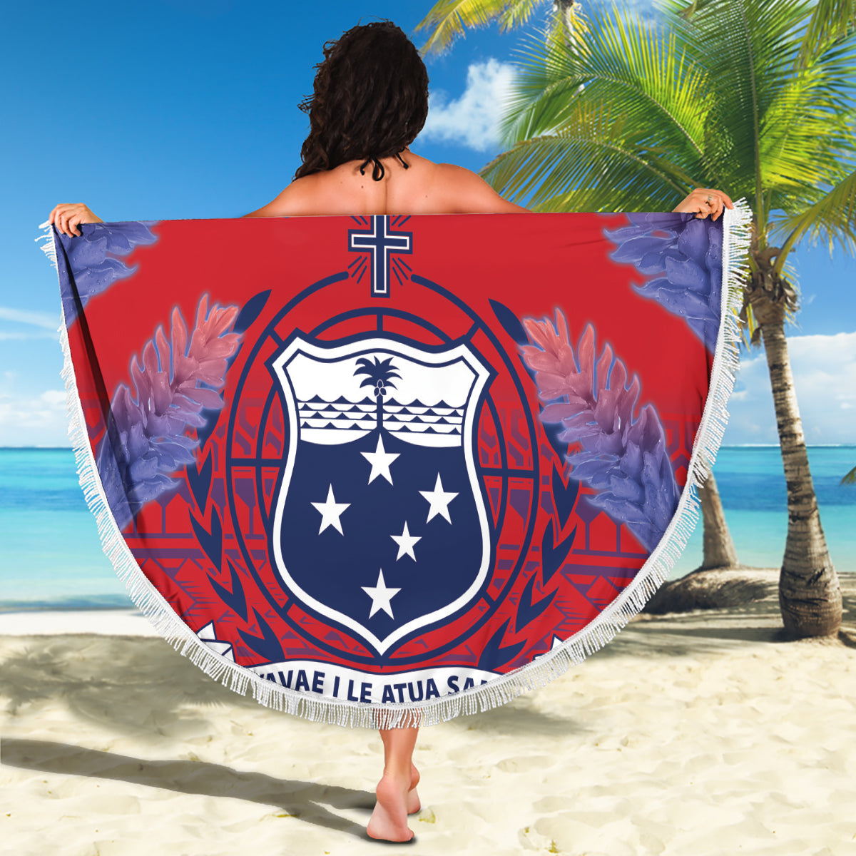 Polynesische Hibiskus Blume Tribal Stranddecke blau Farbe LT9