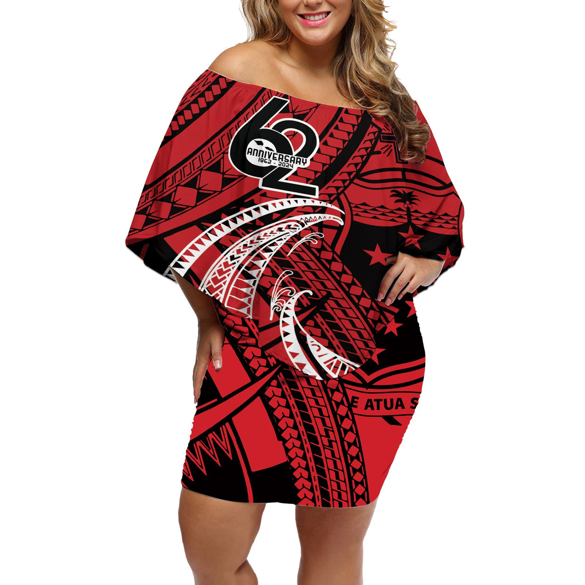 Custom Samoa Manuia le 62 Tausaga O le Tuto��atasi Off Shoulder Short Dress Samoan Tatau Red Art