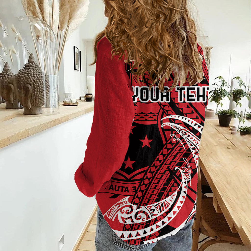 Benutzerdefinierte Samoa Manuia le 62 Tausaga O le Tutoatasi Frauen Casual Shirt Samoan Tatau Rot Art LT9