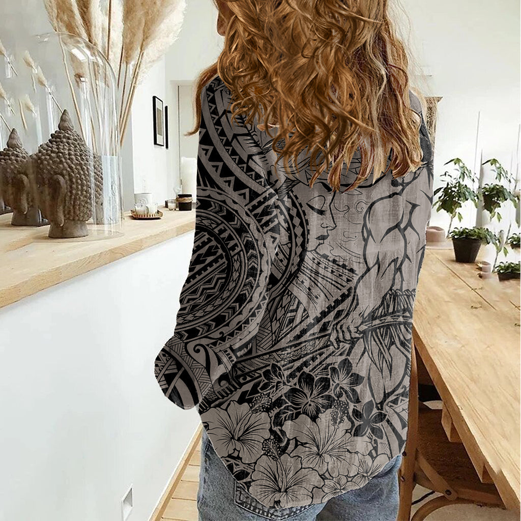 Beauty and The Warrior Polynesian Valentine Damen Freizeithemd Hibiskusblüten Braun Style LT9