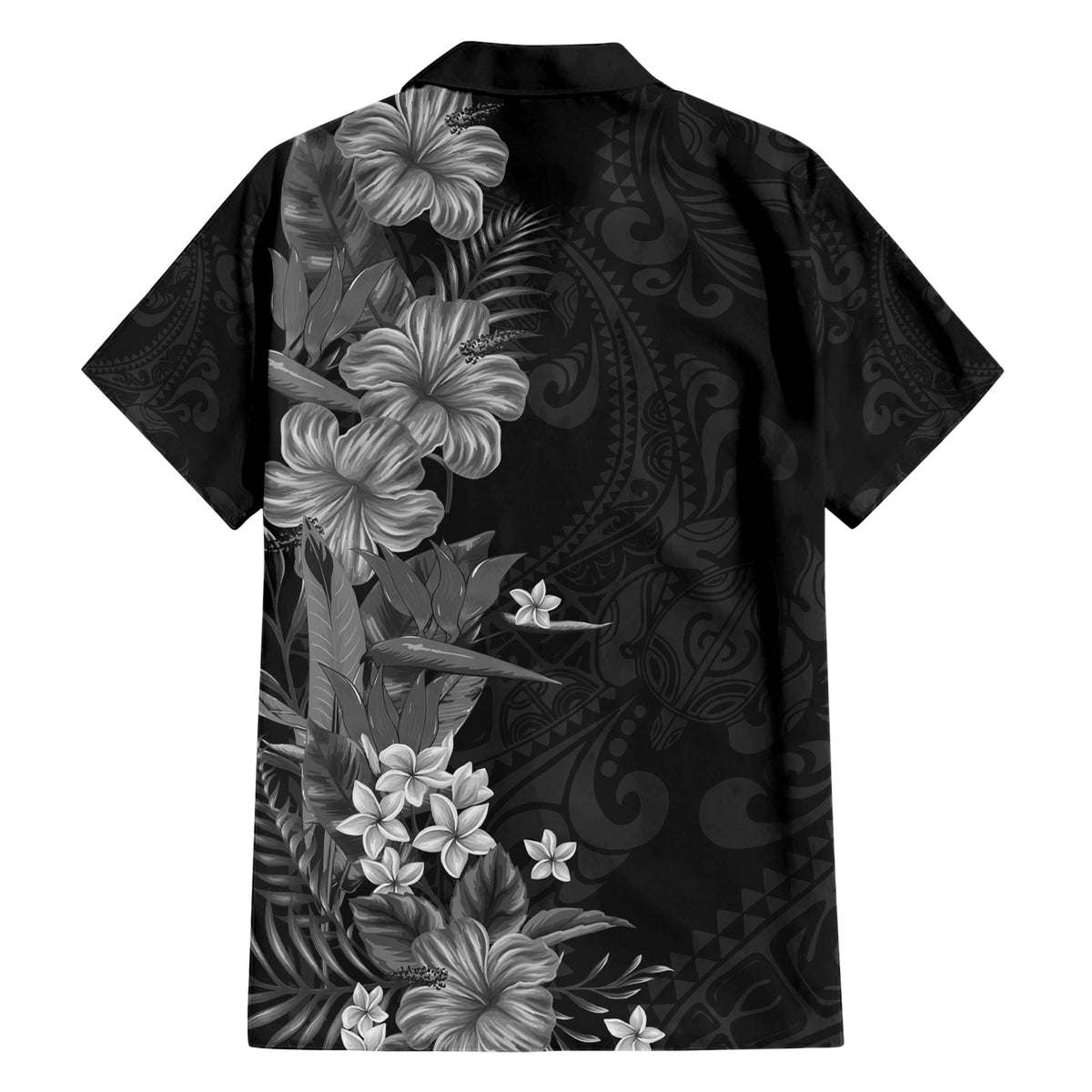Hawaii Tropische Blumen Tribal Muster Hawaiihemd Schwarz Style LT9