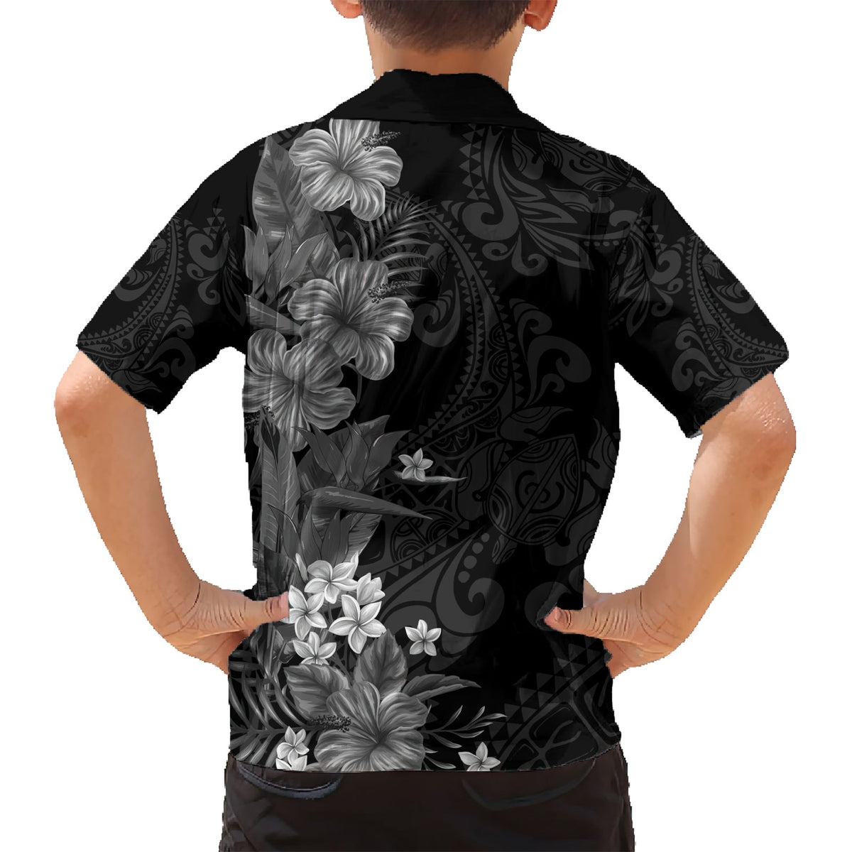 Hawaii Tropische Blumen Tribal Muster Hawaiihemd Schwarz Style LT9