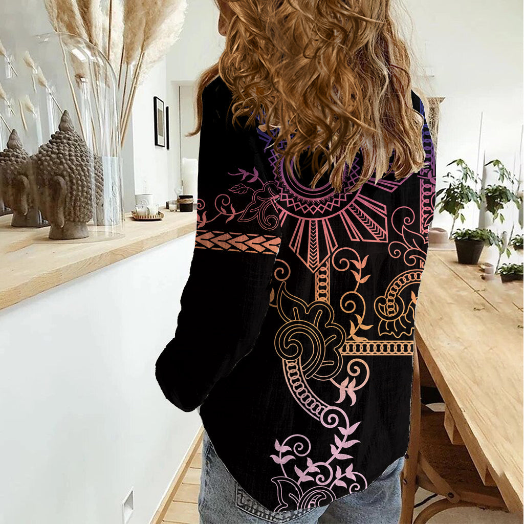 Filipino Sun Tribal Tattoo Damen Casual Shirt Philippinen inspiriert Barong Pink Art LT9