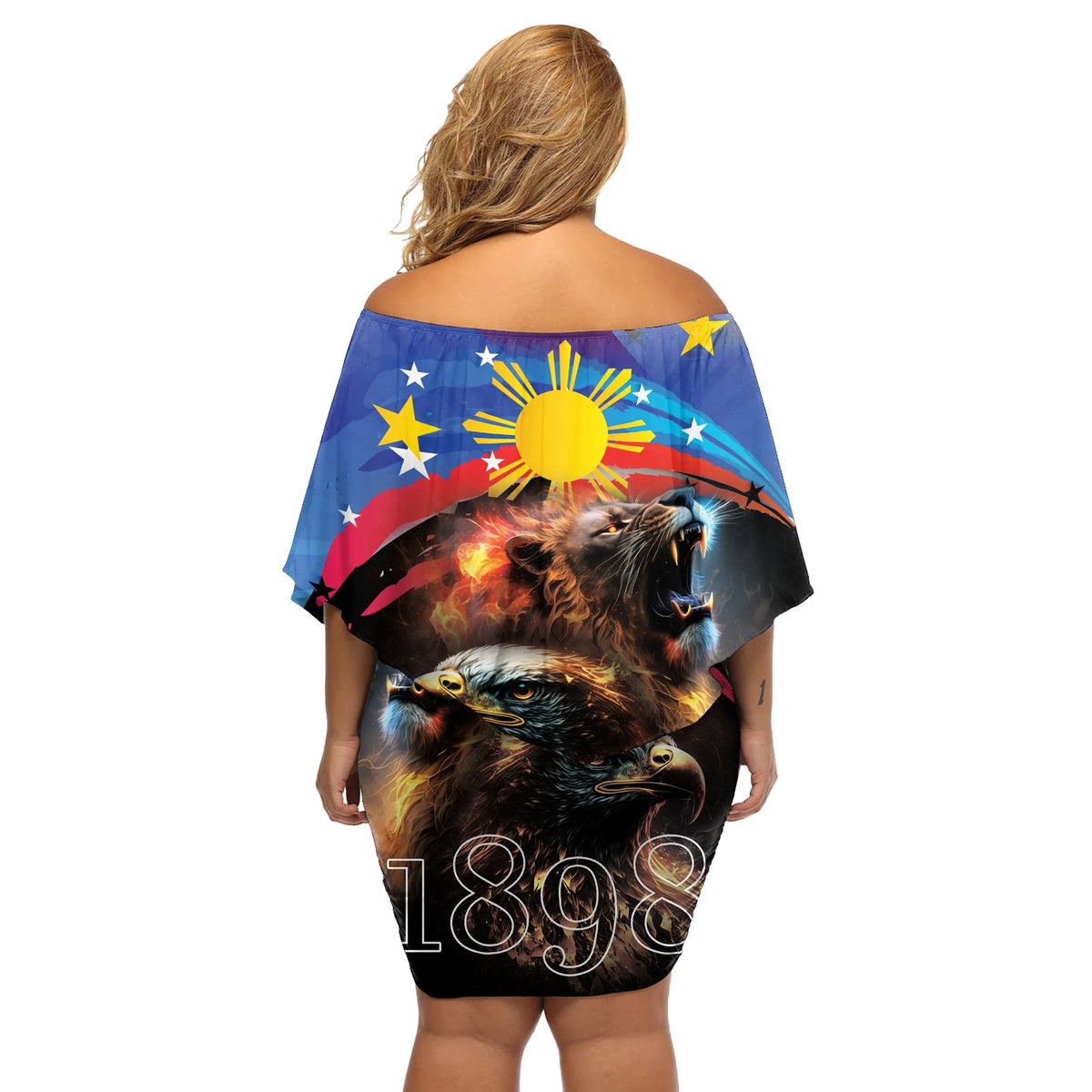 Philippinen Löwe und Adler 1898 Off Shoulder Kurzes Kleider blumen Pilipinas Maligayang Araw ng Kalayaan LT9