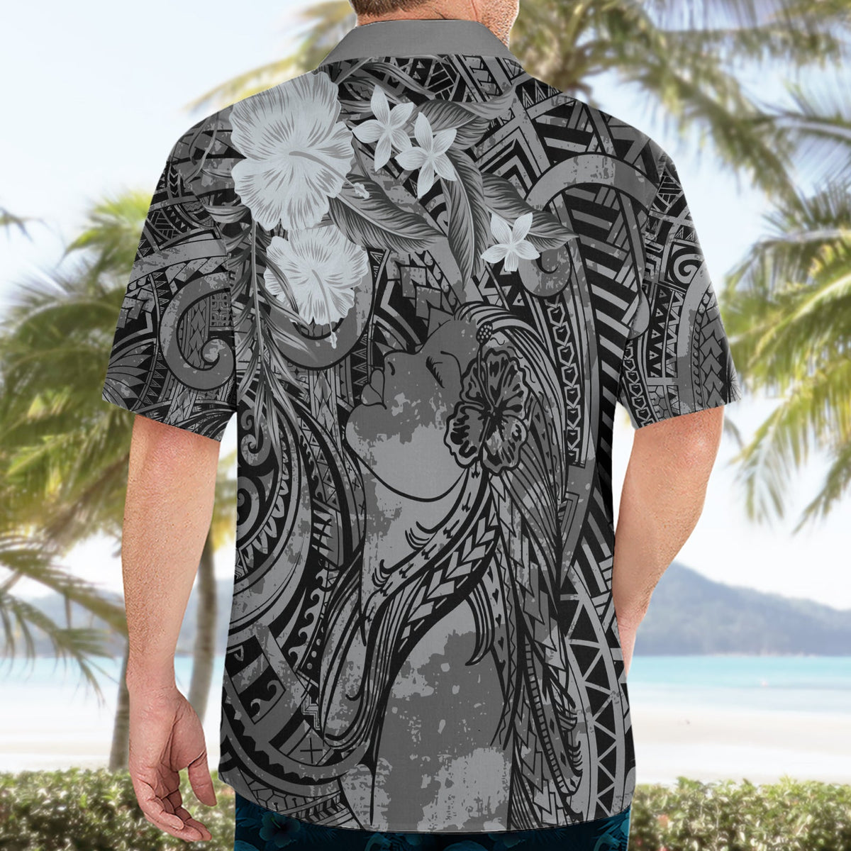 Pacific Beauty Girl Hawaiihemd Schwarz Polynesisches Tribal Vintage Motiv LT9