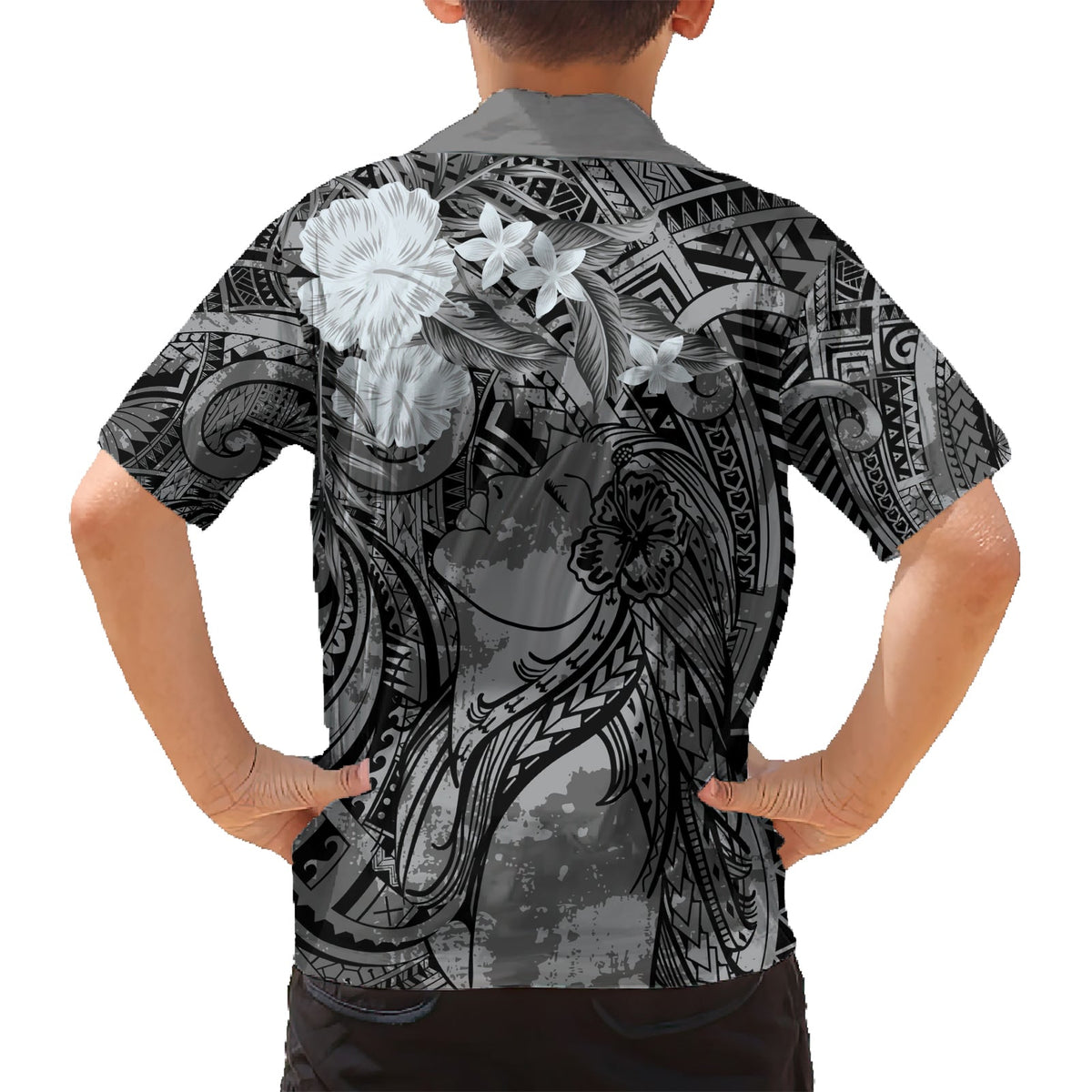 Pacific Beauty Girl Hawaiihemd Schwarz Polynesisches Tribal Vintage Motiv LT9