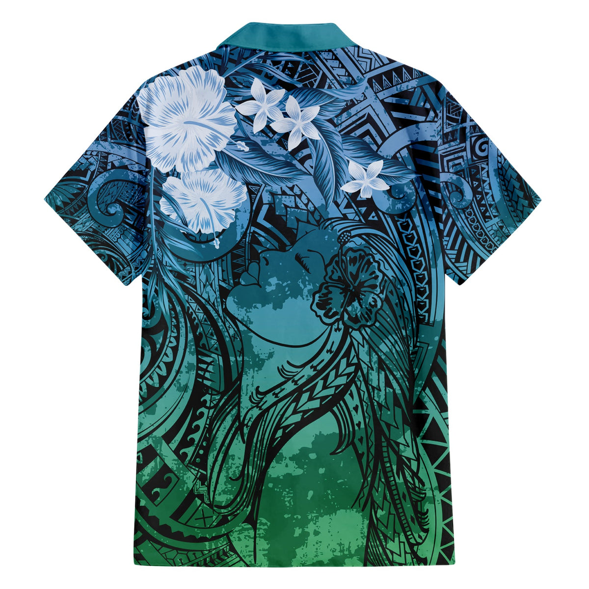 Pacific Beauty Girl Hawaiihemd Blau Polynesisches Tribal Vintage Motiv LT9