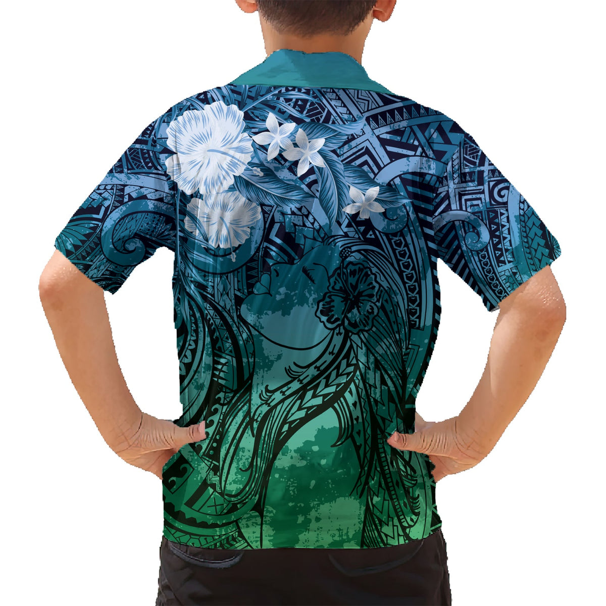 Pacific Beauty Girl Hawaiihemd Blau Polynesisches Tribal Vintage Motiv LT9