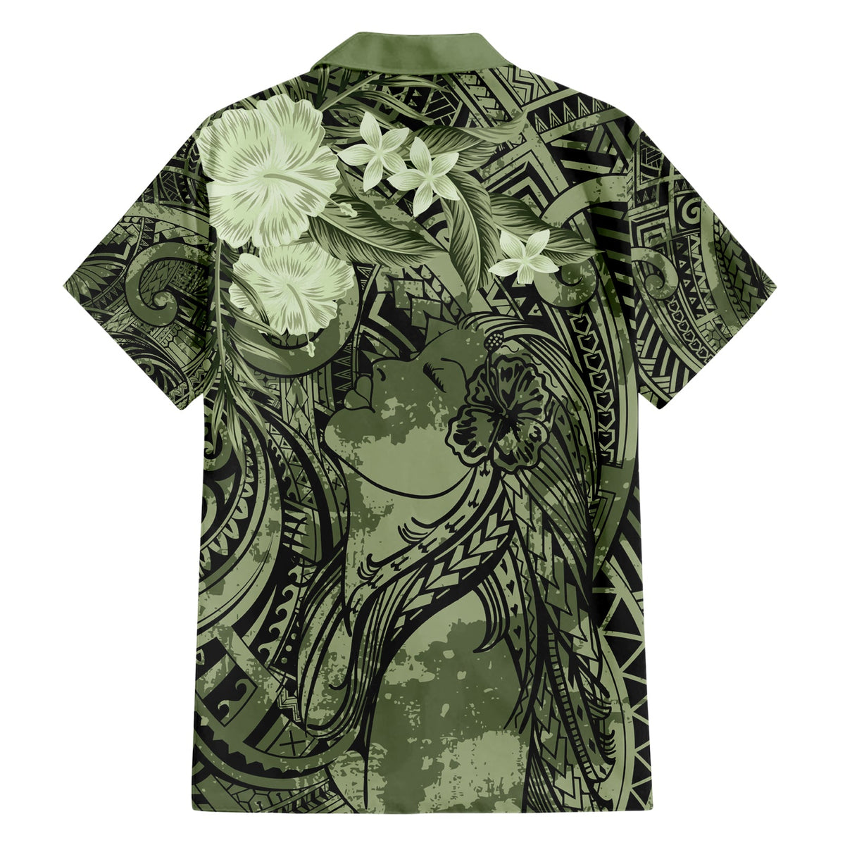 Pacific Beauty Girl Hawaiihemd Grün Polynesisches Tribal Vintage Motiv LT9
