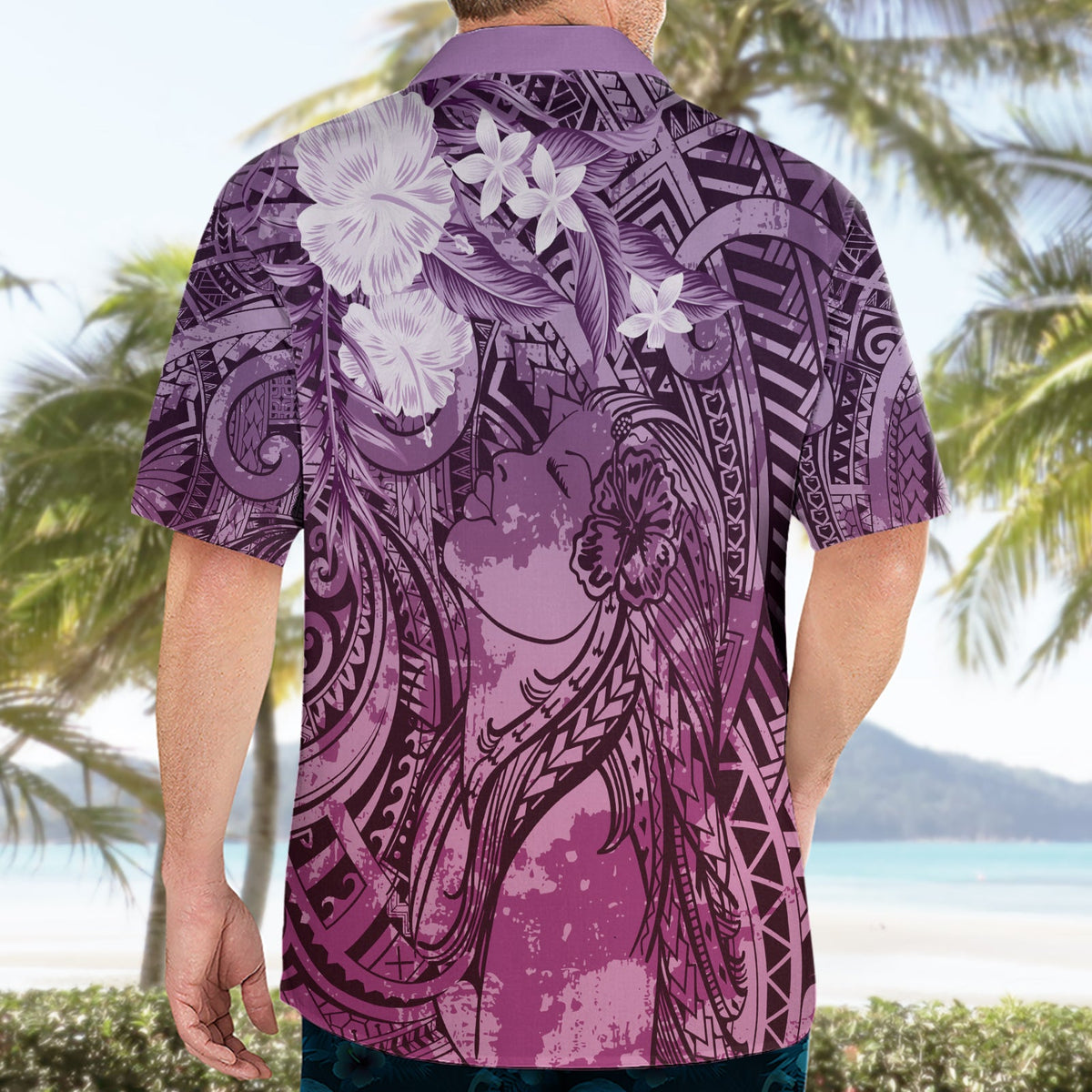 Pacific Beauty Girl Hawaiihemd Rosa Polynesisches Tribal Vintage Motiv LT9