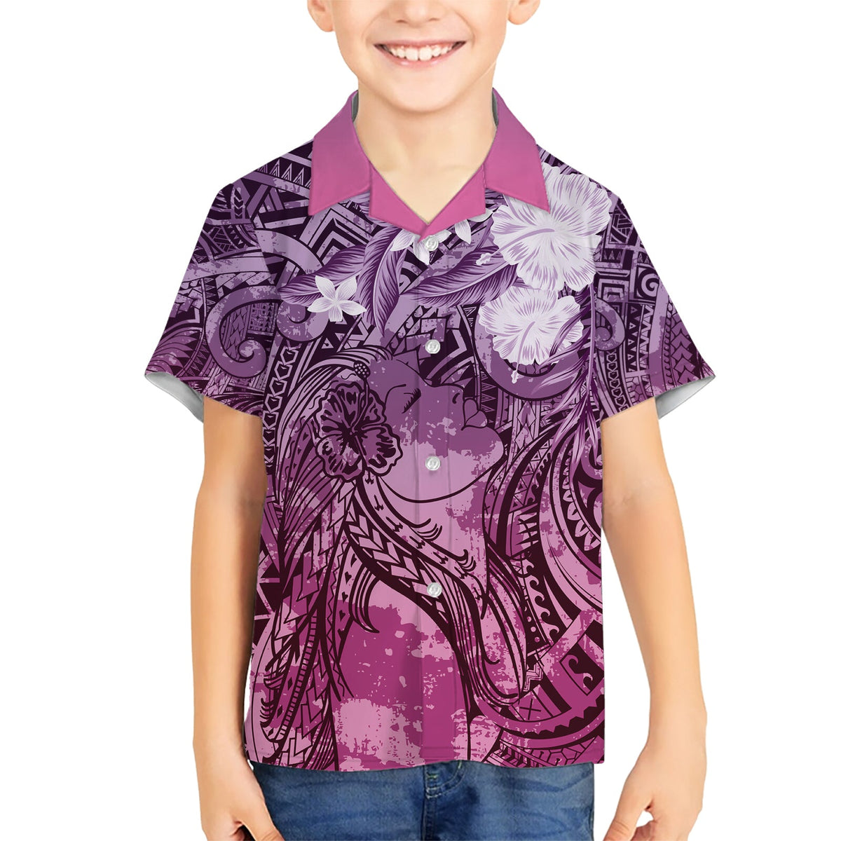 Pacific Beauty Girl Hawaiihemd Rosa Polynesisches Tribal Vintage Motiv LT9