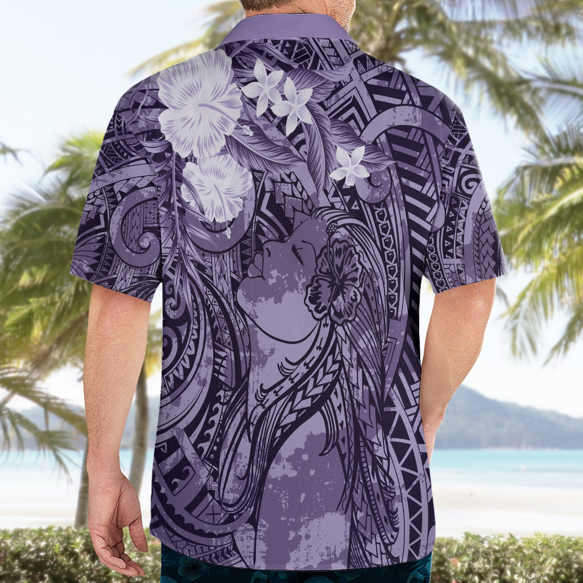 Pacific Beauty Girl Hawaiihemd Violett Polynesisches Tribal Vintage Motiv LT9