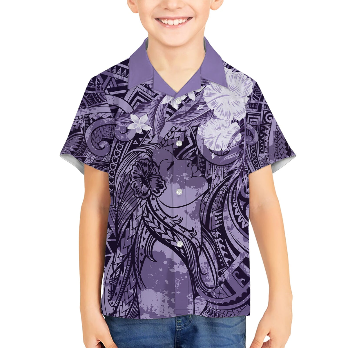 Pacific Beauty Girl Hawaiihemd Violett Polynesisches Tribal Vintage Motiv LT9