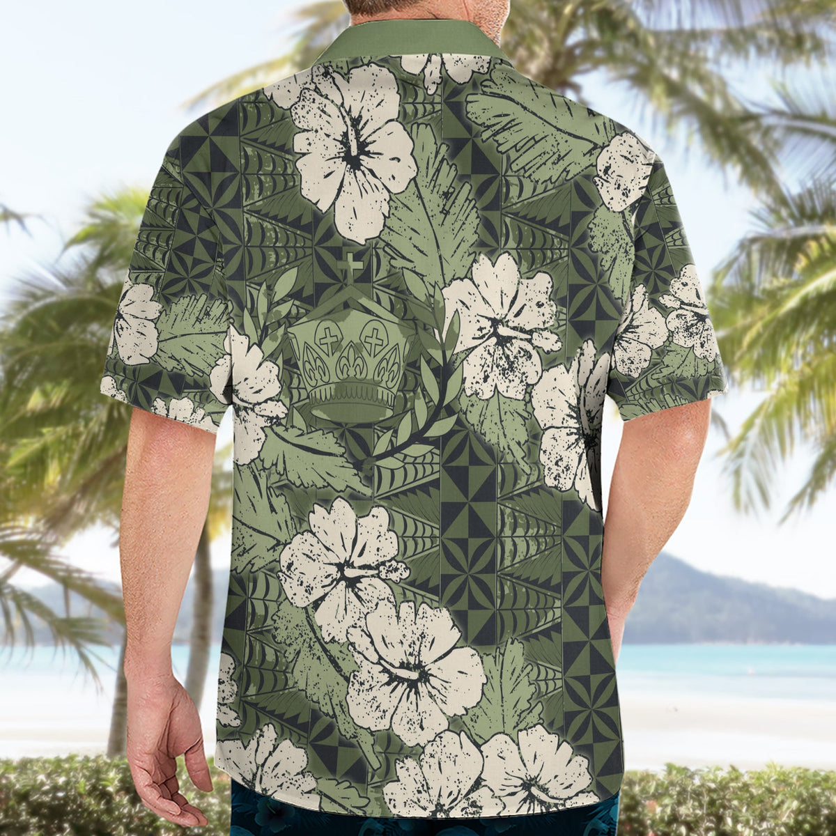 Tonganisches Kupesi Ngatu Hawaiihemd mit Vintage-Motiv Hibiscus LT9