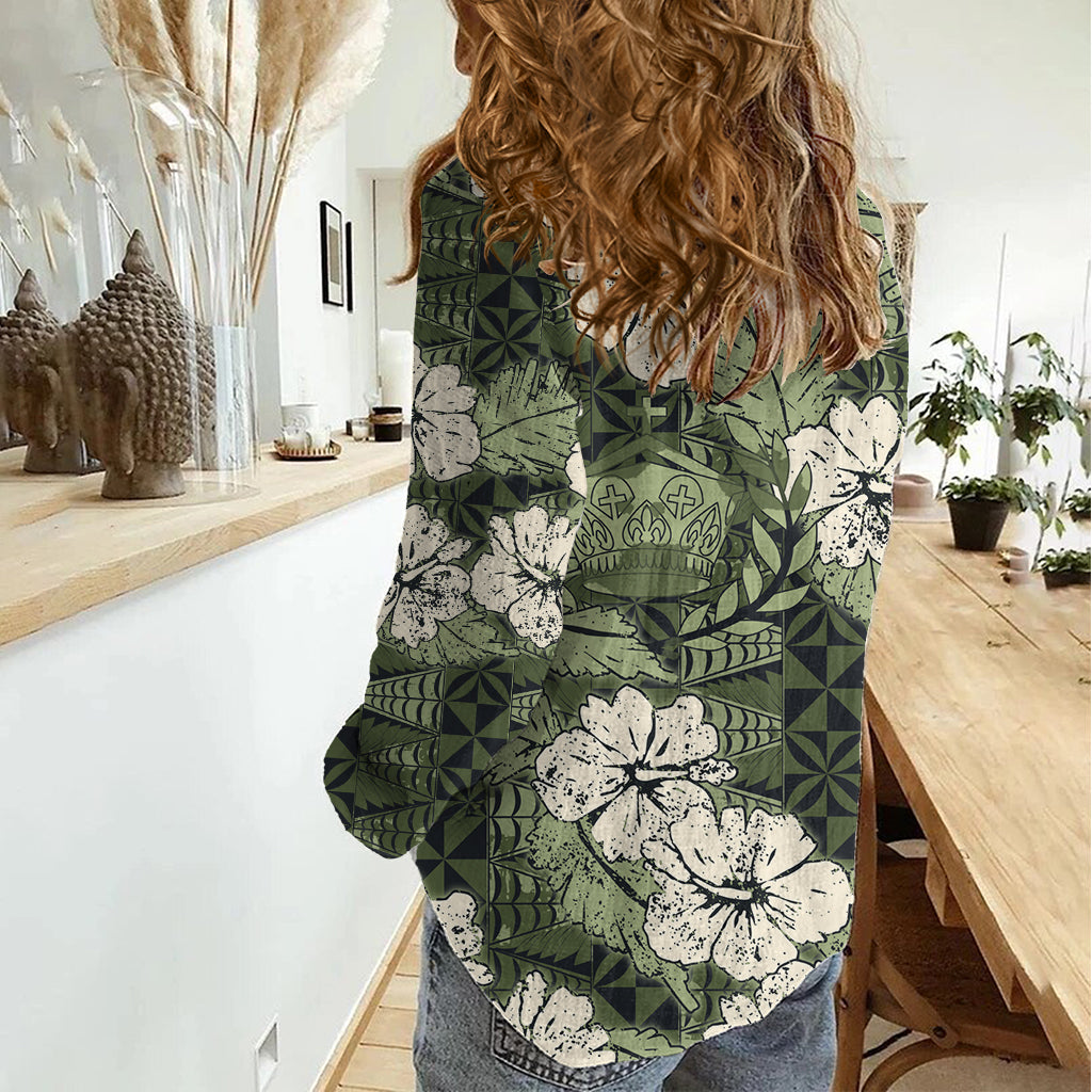 Tonganisches Kupesi Ngatu Hibiskus Vintage Motiv Damen Freizeithemd LT9