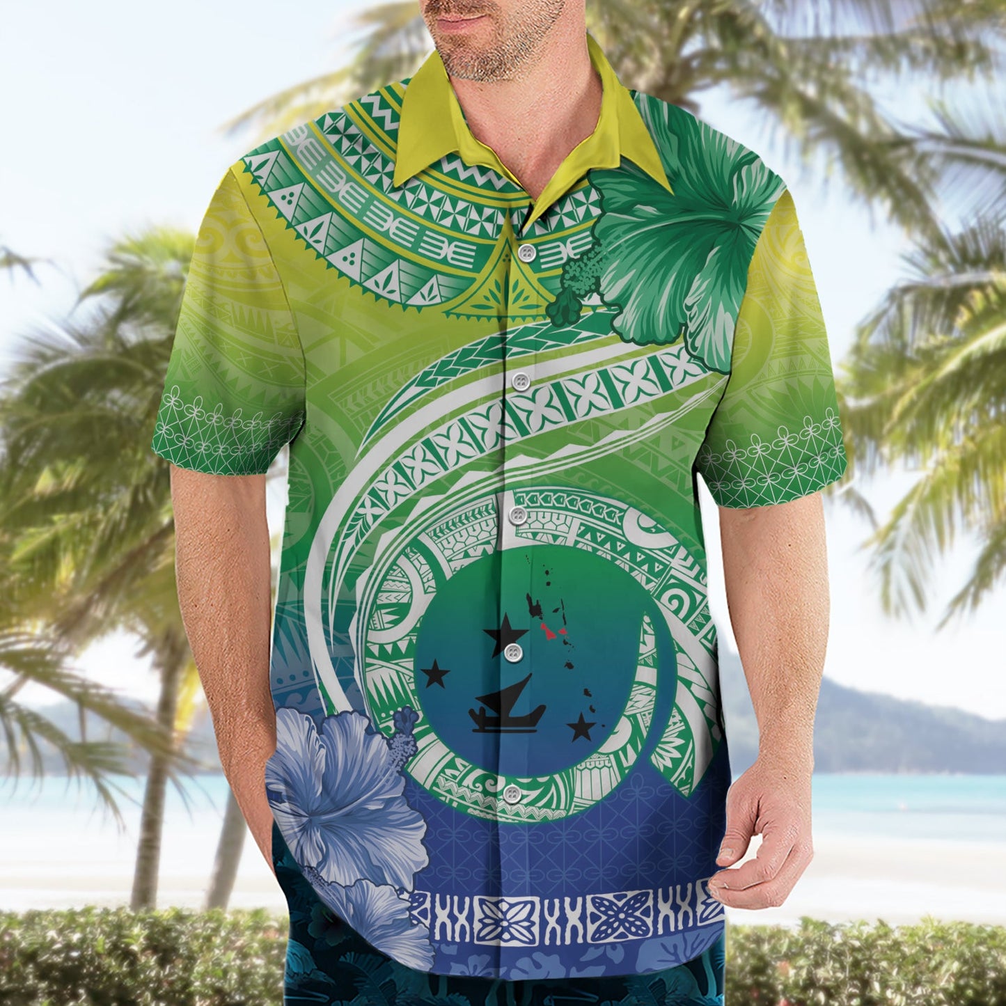 Malpampa Vanuatu Hawaiihemd Hibiscus Sand Zeichnung mit Pazifikmuster LT9